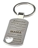 Schlüsselanhänger mit Herzauschnitt und Gravur 'Eigenschaften einer Mama' - Chrom - Geschenk für Mutter zum Muttertag oder zu Weihnachten