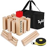 Toyfel Schwedenschach XXL – Kubb Spiel aus Massivholz Geschicklichkeitsspiel - Outdoor Spiel mit praktischer Tragetasche & Bandmaß Wurf Schach FSC-Zertifiziertes Holzspiel Garten – Ragnar