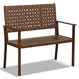 GIANTEX Gartenbank Wetterfest 2 Sitzer, Sitzbank aus Gummiholz & Kunstleder, Terrassenbank Outdoor, Balkon Bank ergonomisch mit Rücken- & Armlehnen, Parkbank bis 200 kg belastbar, 108x57x101 cm, Braun