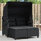 ChicAbode Gartensofa 2-Sitzer mit Dach und Hockern Schwarz Poly Rattan Gartebmöbel Gartengarnitur mit Vordach