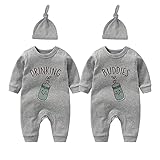 culbutomind Baby Zwillinges Stramplers Drinking Buddies Fun Langarm Geschenk Für Geburt Baby Jungen Mädchen Zwillinge Babybekleidung Mit Hut(Grau 3m)