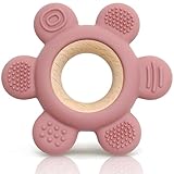 CAJA Beißring Baby - Zahnungshilfe - Beissring Blume - Beißspielzeug - Zahnen - Nursing - Zubehör Silikon für Babys (deep pink)