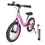 I BUY IT 14 Zoll Laufrad ab 3 4 5 6 Jahre Jungen Mädchen, Verstellbares Kinder Laufräder mit Bremse & Ständer, Kinderlaufrad ohne Pedale mit Luftreifen & Fußstütze (Rosa & Lila, 14 Zoll)