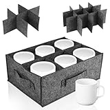 Filz Tassenhalter Camping mit 6 oder 12 Fächern Camping Geschirr Lagerung, Gläserhalter, Becherhalter Wohnmobil Geschirr Aufbewahrung, Filztasche Geschirr Tasche Camping (Dunkelgrau)