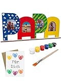 LIDAM Papa Geschenk | einfach & schön | Holznamen bemalen & Fotos ankleben | Geschenk für Papa, Papa Geburtstagsgeschenk mit Farben & Pinsel & Zubehör