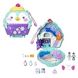 Polly Pocket Winterliche Pinguin Schatulle - Spielset mit 2 Puppen, 12 Accessoires und 6 Elementen im Winter-Wunderland, Schneemann und Iglu-Rutsche, für Kinder ab 4 Jahren, HRD34