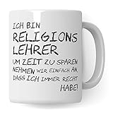 Pagma Druck Religionslehrer Tasse, Geschenk für Religions Lehrer, Kaffeetasse Geschenkidee Lehrer Tasse Religion lustig, Kaffeebecher Lehramt Schule Abschied Abschluss Witz