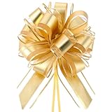 Jeffdad 10 Stück Große Geschenkschleife, 18 cm Ziehschleife Geschenk Schleife mit Geschenkbänder Dekoschleifen für Basteln Verpacken Hochzeit Geburtstag Geschenkverpackung(Gold)