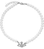 Saturn Kette, Silber Saturn Perlenkette, Planet Perlenkette, Planet mit Anhänger, Halskette Perle für Mädchen Valentinstag Beste Freundin Freundin Jubiläum, Geburtstags Jubiläums Schmuckgeschenk