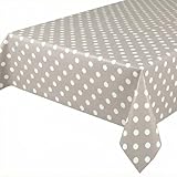Taupe, Punkte Weiß Wachstuchtischdecke glatt abwischbar Garten Tischdecke RUND OVAL ECKIG, Größe wählbar (Eckig 140x100 cm)