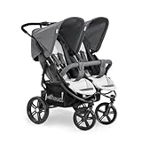 hauck Geschwisterwagen Roadster Duo SLX, Zwillingsbuggy ab Geburt bis 15 kg (ca. 3 Jahren) mit Liegefunktion, XL Korb, Einfach und Klein Zusammenklappbar, Große Räder (Grey/Silver)