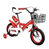 Wiefiche 12 Zoll Kinderfahrrad Upgraded Höhenverstellbar Kinder Fahrrad für ab 2-4 Jahre Mädchen & Jungen, Kinderfahrrad mit Stützrädern, Wasserflasche und Korb, Mädchenfahrrad Jungenfahrrad