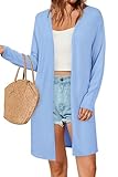 OUGES Strickjacken füR Damen Lang Cardigan Elegante Leicht Strickjacke Herbst Strickjackenpullover mit Taschen Blau XL