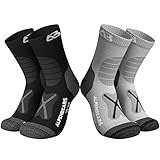 Alpen Bears Premium Wandersocken aus Merinowolle – [2 Paar] – Professionelle Trekkingsocken für Damen, Herren & Kinder, Grau/Schwarz, 39-42