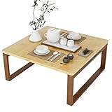 soges Klappbarer Couchtisch Kaffeetisch aus Bambus Faltbarer Kleiner Niedriger Tisch Kaffeetisch Japanischer Stil für Fenster Tatami Outdoor Bett, Montagefrei, 70 x 70 cm