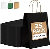 PAKNOR® 25stk Schwarz Papiertüten mit Henkel - 18 x 21 x 8 cm, Papiertragetasche mit Kordelgriff, Geschenktüten, Kraftpapiertüte, DIY Adventskalender (Schwarz - 25 Stück)