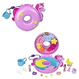 Polly Pocket-Puppen und -Spielsets, 12 Zubehörteile, Einhornfloß-Schatulle mit Wasserspaß und 2 Teilen mit Farbwechseleffekt, HKV34