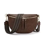 Vezluax 30x20cm umhängetasche Damen Bauchtasche Damen Groß Vegan Leder Crossbody Bag stylisch Frauen mit breitem Gurt Vintage-Braun