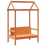 vidaXL Bank mit Dach, Sitzbank mit Rückenlehne Latten-Design, Holzbank für Schlafzimmer Kinderzimmer, Gartenbank Bettbank, Wachsbraun Massivholz Kiefer