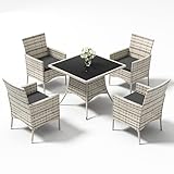 Trumbeak Sitzgruppe für 4 Personen,Gartenmöbel Polyrattan 5-teilig,4 Stühle,Tisch mit Glasplatte,Wetterfest Polyrattan Möbel für Garten,Schwarz