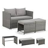 Juskys 2in1 Polyrattan Relax Gartenmöbel Set Jamaika - Tisch, Gartenlounge Sofa - Balkonmöbel Sitzgruppe für Balkon, Garten - Outdoor Lounge Grau