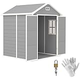 Outsunny Gerätehaus 2,4m², Wasserdicht Gartenhaus mit Boden Pultdach, 182x151x219/181 cm, Geräteschuppen mit Abschließbar Tür, Fenster, Fahrradgarage aus Kunststoff für Hinterhof, Garten, Grau