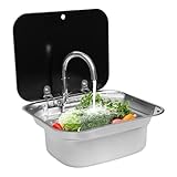 Wohnwagen Waschbecken Set | Wohnmobil Spülbecken kann Temperaturen bis zu 100°C standhalten | RV Camping Spüle Bausatz mit Wasserhahn | Caravan Oder Boot Edelstahl Handwaschbecken 42.3×37.3×15cm