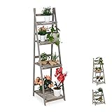 Relaxdays Blumentreppe, 4-stufig, Blumenleiter Holz, klappbar, Leiterregal für Pflanzen, HBT: 160 x 41 x 50 cm, grau