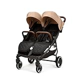 Ickle Bubba Venus Doppelkinderwagen - geeignet von Geburt bis 15 kg (ca. 3 Jahre), leichter, faltbarer Zwillingskinderwagen mit Regenschutz (Biscuit)