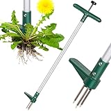 Walensee Unkrautstecher, Unkrautentferner Länge 100cm, mit DREI-Kiefer für effizientes Entfernen von Unkraut, Krallen und Pedale aus verdickter und gehärteter Edelstahl, Gartenwerkzeug