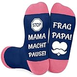 ZEACKUQ Damen Socken 39-42, Lustige Geschenke für Mama zum Geburtstag Frau Socken mit Spruch MAMA MACHT PAUSE FRAG PAPA, Muttertagsgeschenke Geburtstagsgeschenk Weihnachtsgeschenke für Mama