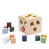 hauck Sort N Tidy Activity Würfel aus Holz – Motorikwürfel ab 1 Jahr mit 12 Steckformen & Deckel, Lernspielzeug für Kleinkinder – Nachhaltiges Holzspielzeug, Geschenk für Mädchen & Jungen
