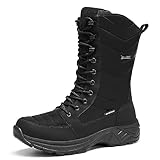 SHULOOK Winterstiefel Damen Wasserdicht Gefüttert Warm Winterschuhe Schneestiefel Reißverschluss rutschfeste Winterboots Hohe für Wandern Arbeiten Camping Stiefel Damen (Schwarz, 40)