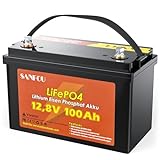 SANFOU 12V 100 Ah LiFePO4 Batterie, 1280Wh Lithium Akku mit 100A BMS, 5000-15000 Mal Autobatterien, Unterstützung 4S4P, perfekt als Stromquelle für Wohnmobile Camping