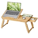 SONGMICS Laptoptisch, Laptopständer, Frühstückstablett, klappbare Beine, für Bett und Sofa, höhenverstellbar, für bis zu 15,6 Zoll Laptops, (61-68,3) x 34,9 x (22,5-32) cm, naturfarben LLD01N