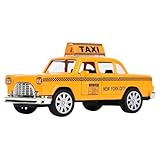NYC Taxi im gelben Cab Modell, 1: 32 Alu-Druckguss Vintage New York Taxi Pull Back Fahrzeuge mit Sound & Light Türen Öffnbares Sammlerauto Spielzeug für Kinder(Tippe A)