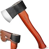 PURPLEBIRD Axt Beil mit Scheide 37.8cm Spaltaxt für Holz Handgeschmiedet Handbeil mit Ergonomischer Holzgriff Survival Axt Camping Axt Outdoor Bushcraft Axt für Männer Geschenke Wald Garten