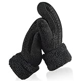 Handschuhe Damen Winter Warme, Winterhandschuhe Gestrickte Damen Strickhandschuhe Winddicht Fausthandschuhe Fäustlinge Winterhandschuhe Frauen für Radfahren Skifahren, Weiß/Schwarz/Dunkelgrau (C)