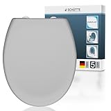 WC-Sitz mit Absenkautomatik | Abnehmbarer Klodeckel aus bruchsicherem Duroplast | DIY Montage mit Klebepads und Schablone| Toilettendeckel und Brille bis 200 kg belastbar | Grau