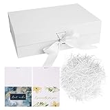Weiß Geschenkbox mit Schleife, magnetische Geschenkkarton mit Deckel, Geschenk Verpackungsbox, Dekorative Box, Geschenkschachtel für Geschenke, mit zerkleinertem Papier, Karten