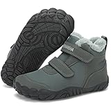 Mishansha Barfußschuhe Jungen Winterschuhe Warm Plüschfutter Gefüttert Winterstiefel Mädchen Winter Rutschfest Trekkingschuhe Grau 26 EU