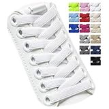 Puzeam 2 Paar Elastische Schnürsenkel, flach, mit Metallkapsel - Schuhbänder ohne binden für Kinder Erwachsene Schuhe, GummiSchürsenkel Weiß 120