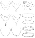 CASSIECA Silber Schmuck Sets für Frauen 17 Stück Chmuckset für Teenager-Mädchen mit Halsketten Armbändern Ringen Schmuckpaketen für ihren Geburtstag Weihnachten Valentinstag Frauengeschenke