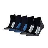 PUMA Unisex Puma Unisex Bwt Cushioned Quarter (5 Pack) Socks, Blue Black, 43-46 EU
