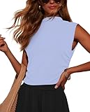 Homlan Tank Top Damen Sommer Ärmellose Oberteile Slim Fit Basic Tshirt Crop Top Rollkragen Tops Sexy Elegant Blusentop (8238X-Large, Hellblau)