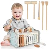 DINORUN Montessori Spielzeug ab 1 Jahr, Hammerspiel Holzspielzeug Motorikspielzeug, Xylophon Kinder 1 Jahr, Geschenk Kinderspielzeug ab 1 2 3 4 Jahre Mädchen Junge