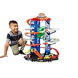 Hot Wheels Garage, Hot Wheels Parkgarage inkl. 2 Spielzeugautos, mit mehrstöckiger Autorennbahn, T-Rex Angriff und Platz für +100 Autos, Höhe: 90cm, Auto Spielzeug, Spielzeug ab 5 Jahre, GJL14
