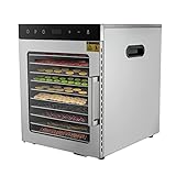Garbenat 10-Etagen Früchte Dörrgerät 800W 220V Edelstahl Dörrautomat 30-90℃ Einstellbare Lebensmitteldehydrator mit 10 Tabletts Kommerziell Dörrautomat für Früchte, Fleisch, Blumen
