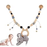 Jeinbuil Kinderwagenkette Holz Baby Kinderwagenspielzeug Mädchen Junge Kinderwagen Kette aus Holz und Silikon (Elefant)