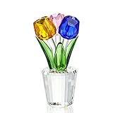 H&D Hyaline & Dora Bunte Kristall Tulpen Figur Sammlerstück, Glasblumenstrauß Briefbeschwerer, Geschenk für Jahrestag, Hochzeit, Tafelaufsatz, Ornament